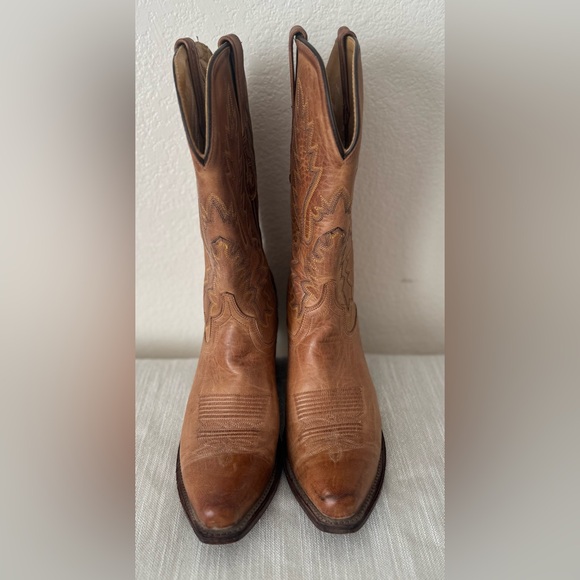 Old West Tan Canyon Womens All Leather 12in Snip Toe Cowboy Western Boots Size 8 - Picture 3 of 9